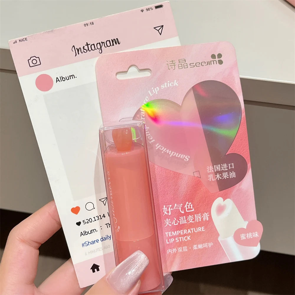 Moisturizing Jelly Sandwich Lipstick Makeup Peach Color Lip Balm Crystal Temperature Change Lipstick Clear Lip Gloss Lips Care