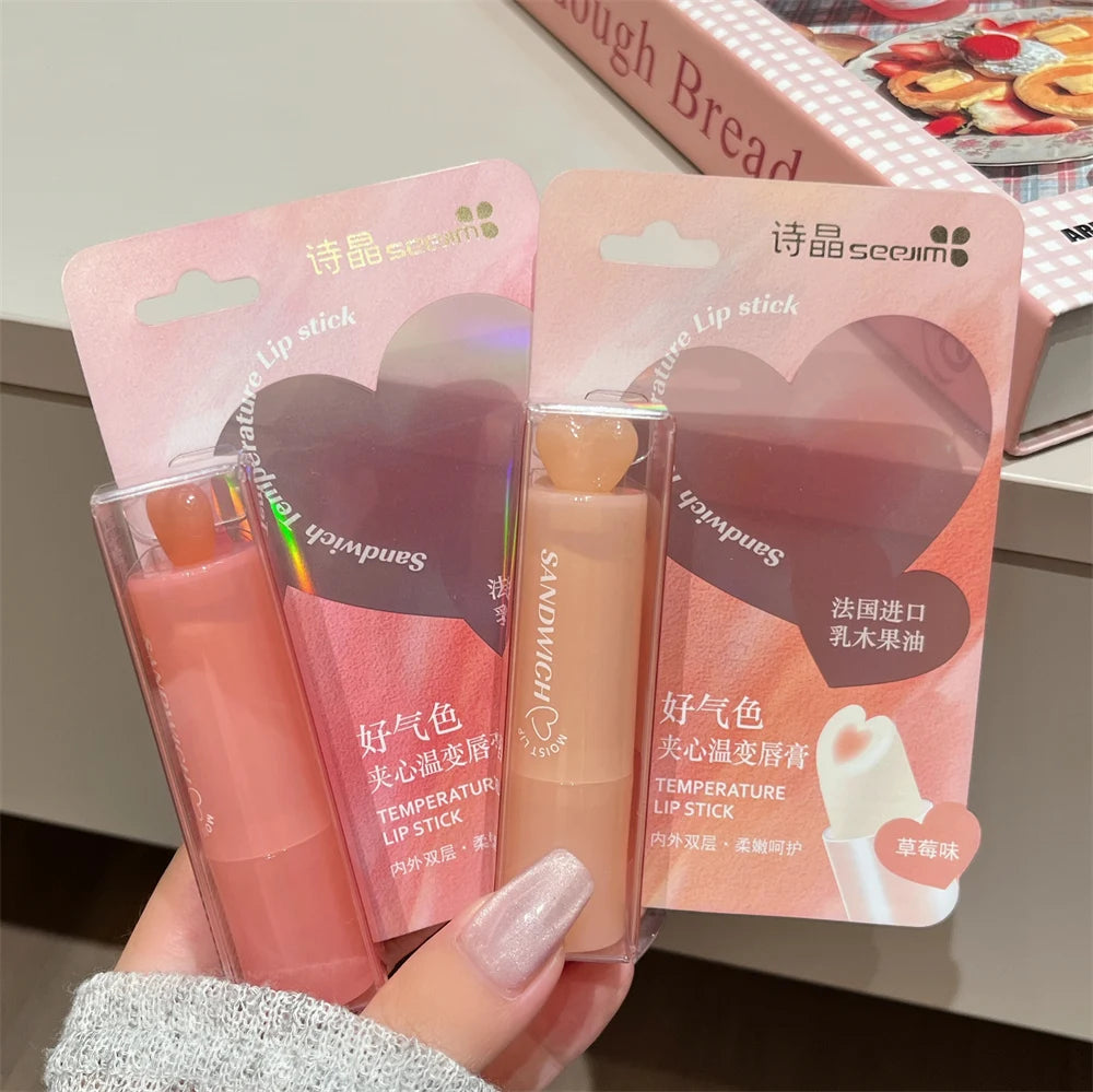 Moisturizing Jelly Sandwich Lipstick Makeup Peach Color Lip Balm Crystal Temperature Change Lipstick Clear Lip Gloss Lips Care