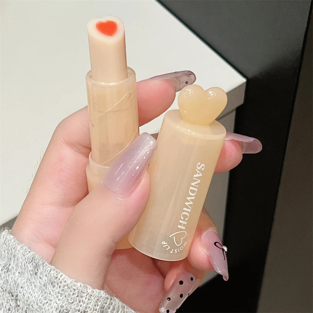 Moisturizing Jelly Sandwich Lipstick Makeup Peach Color Lip Balm Crystal Temperature Change Lipstick Clear Lip Gloss Lips Care