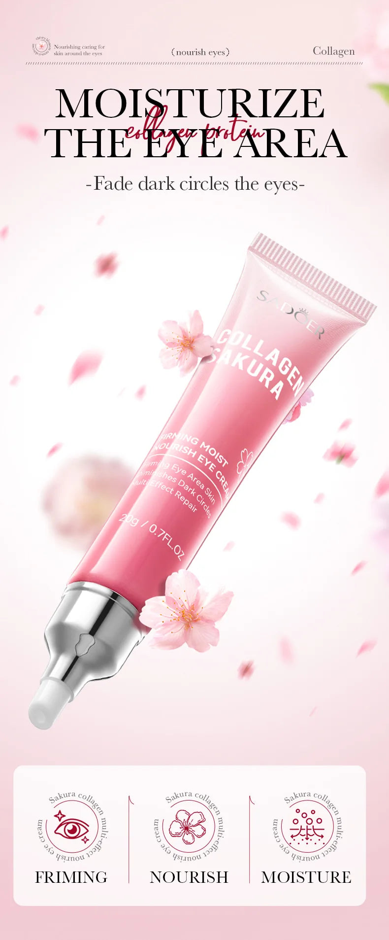 SADOER Sakura Eye Cream Anti Dark Circles Removal Eyes Bags Firming Moisturizing Eye Creams Beauty Eyes Skin Care