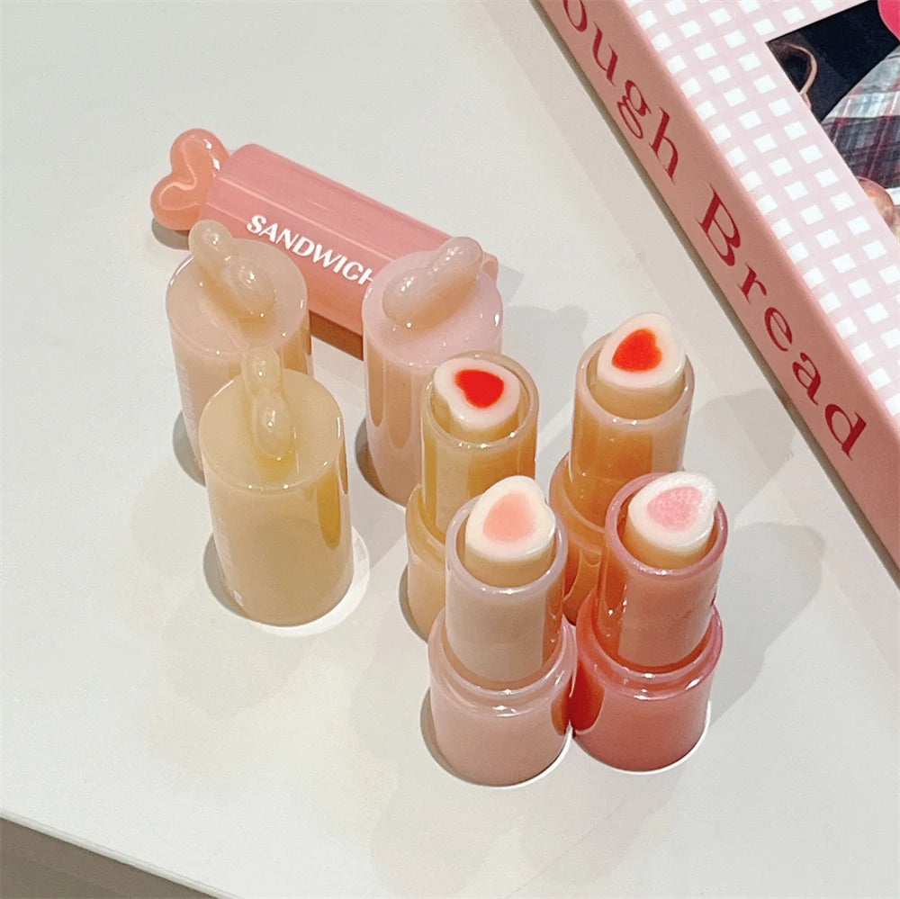 Moisturizing Jelly Sandwich Lipstick Makeup Peach Color Lip Balm Crystal Temperature Change Lipstick Clear Lip Gloss Lips Care