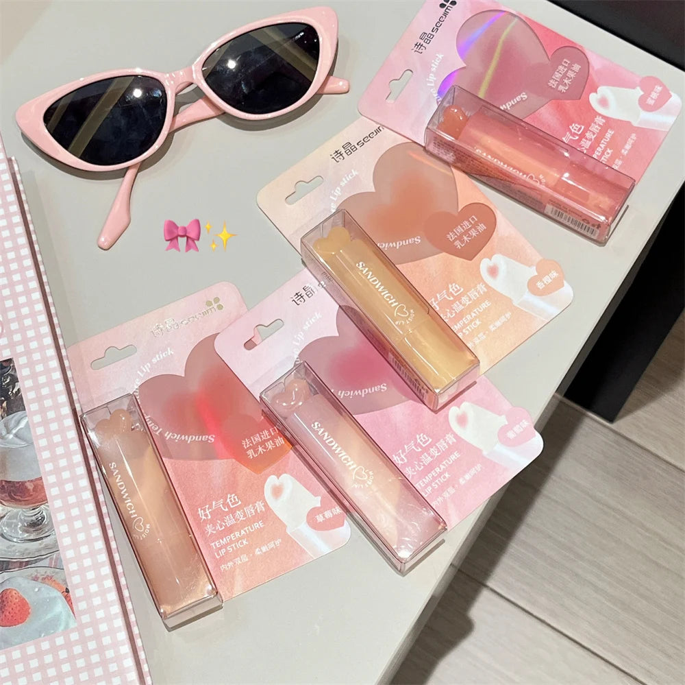 Moisturizing Jelly Sandwich Lipstick Makeup Peach Color Lip Balm Crystal Temperature Change Lipstick Clear Lip Gloss Lips Care