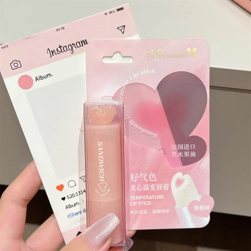 Moisturizing Jelly Sandwich Lipstick Makeup Peach Color Lip Balm Crystal Temperature Change Lipstick Clear Lip Gloss Lips Care