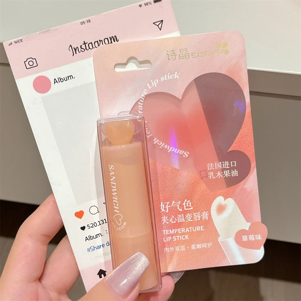 Moisturizing Jelly Sandwich Lipstick Makeup Peach Color Lip Balm Crystal Temperature Change Lipstick Clear Lip Gloss Lips Care