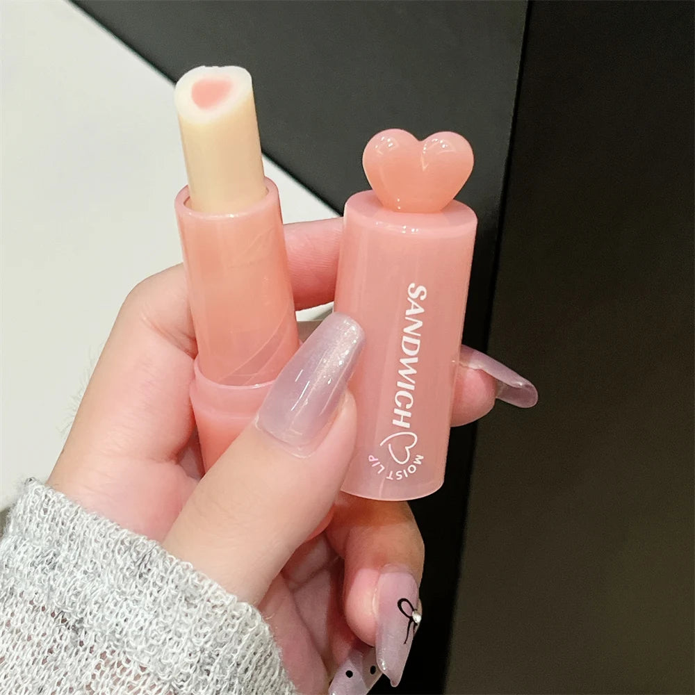 Moisturizing Jelly Sandwich Lipstick Makeup Peach Color Lip Balm Crystal Temperature Change Lipstick Clear Lip Gloss Lips Care