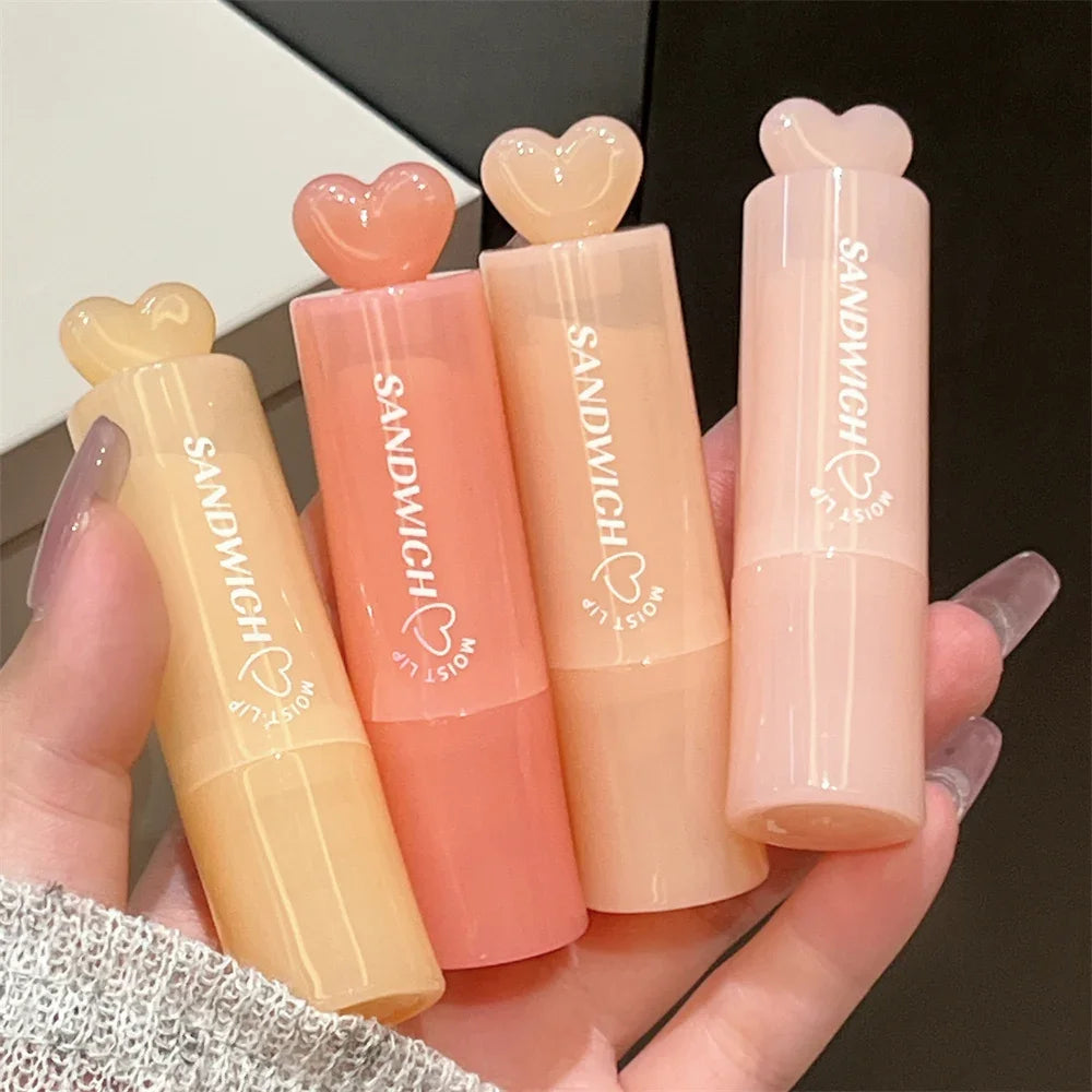 Moisturizing Jelly Sandwich Lipstick Makeup Peach Color Lip Balm Crystal Temperature Change Lipstick Clear Lip Gloss Lips Care