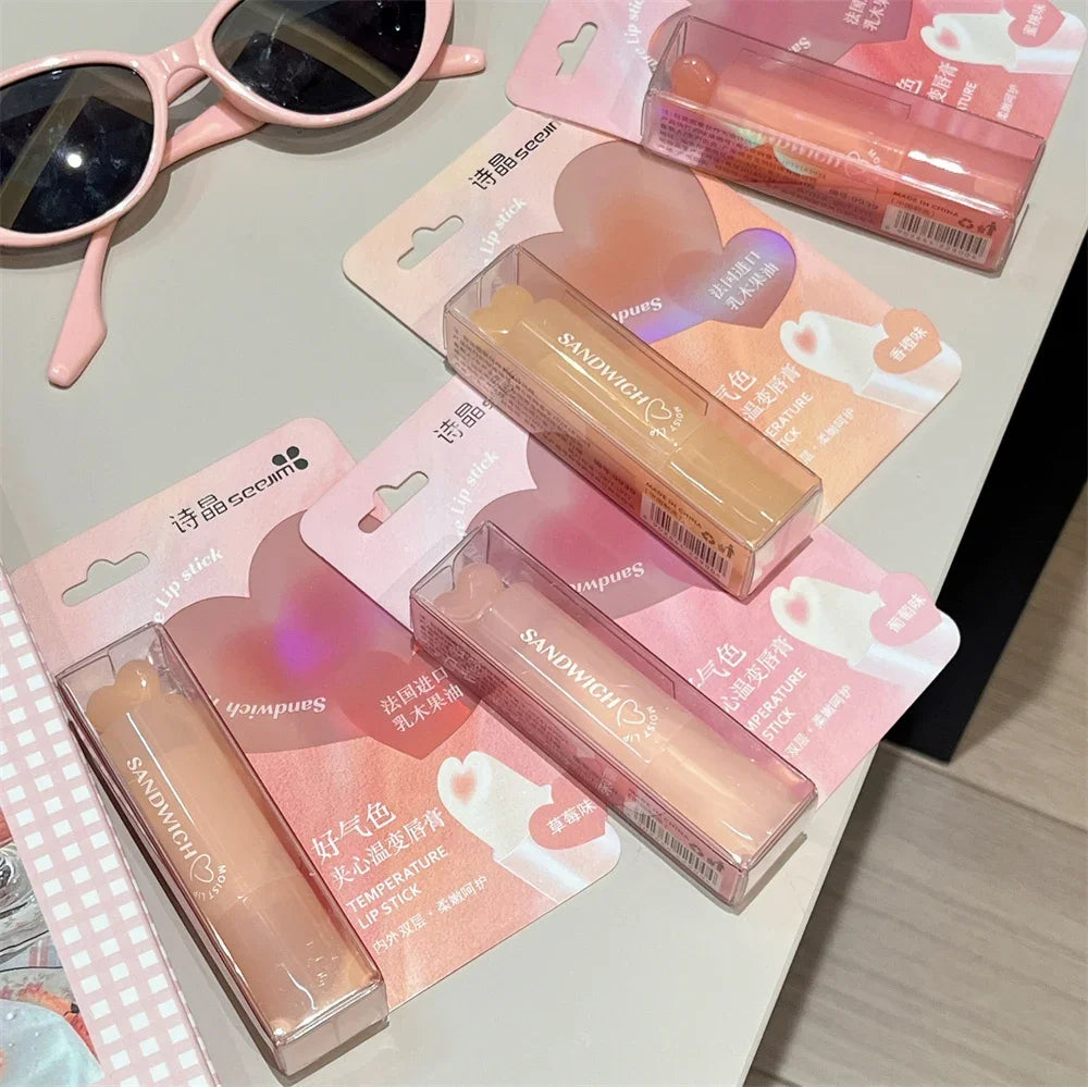 Moisturizing Jelly Sandwich Lipstick Makeup Peach Color Lip Balm Crystal Temperature Change Lipstick Clear Lip Gloss Lips Care