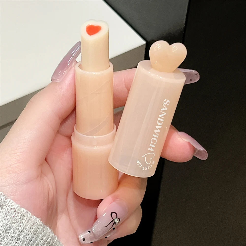 Moisturizing Jelly Sandwich Lipstick Makeup Peach Color Lip Balm Crystal Temperature Change Lipstick Clear Lip Gloss Lips Care