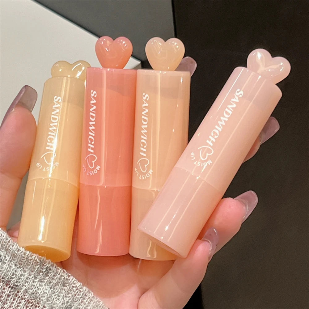 Moisturizing Jelly Sandwich Lipstick Makeup Peach Color Lip Balm Crystal Temperature Change Lipstick Clear Lip Gloss Lips Care