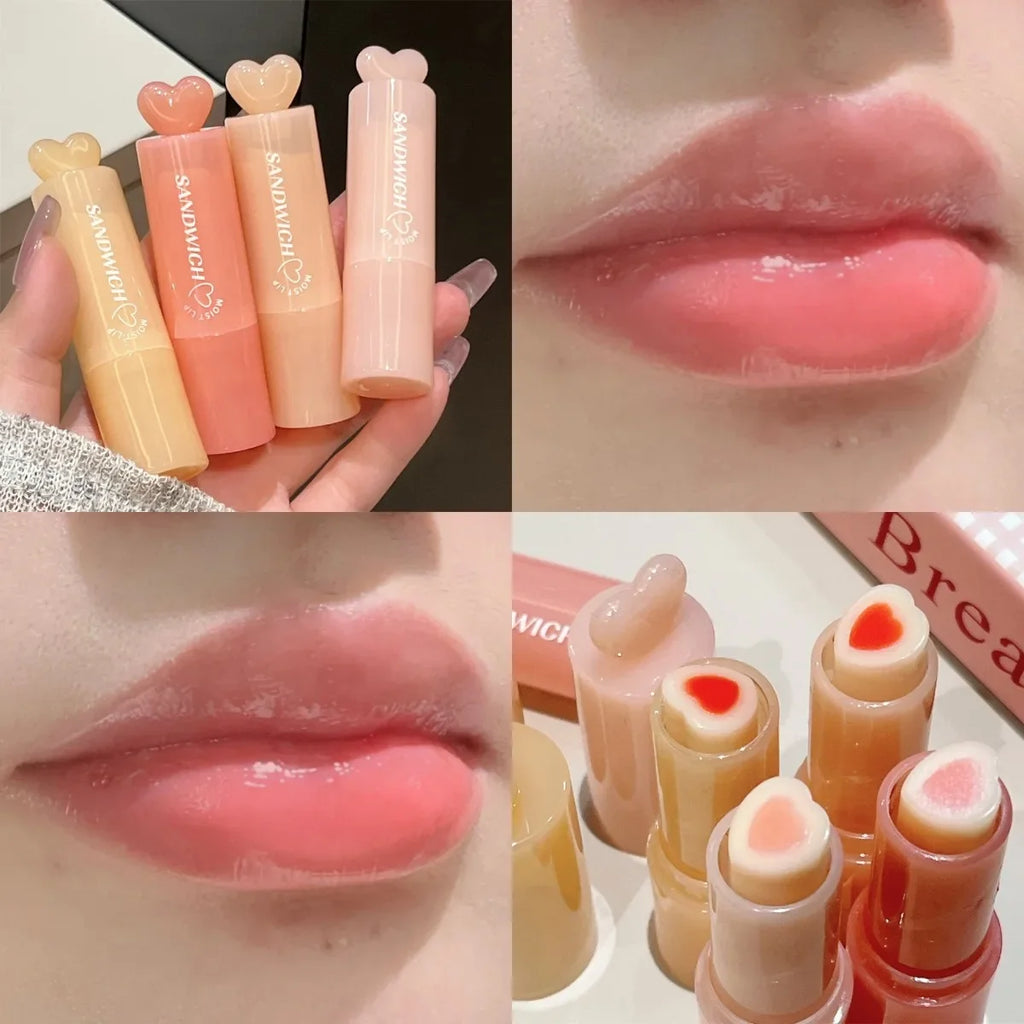 Moisturizing Jelly Sandwich Lipstick Makeup Peach Color Lip Balm Crystal Temperature Change Lipstick Clear Lip Gloss Lips Care