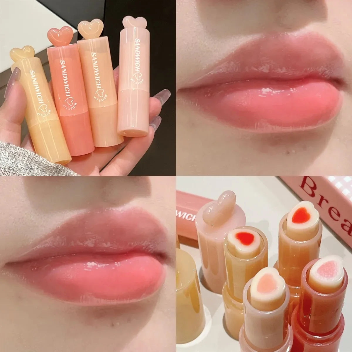 Moisturizing Jelly Sandwich Lipstick Makeup Peach Color Lip Balm Crystal Temperature Change Lipstick Clear Lip Gloss Lips Care