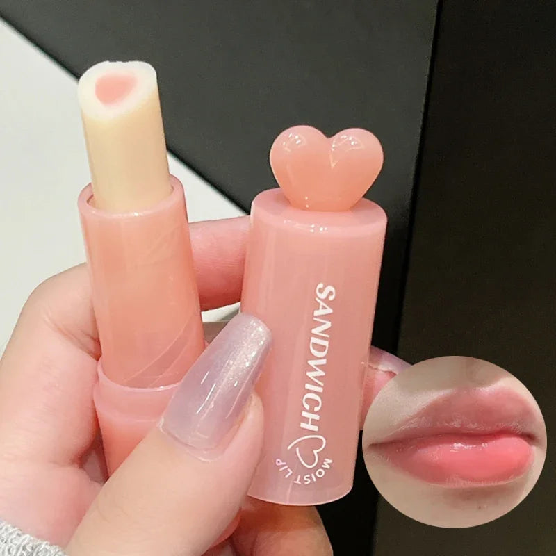 Moisturizing Jelly Sandwich Lipstick Makeup Peach Color Lip Balm Crystal Temperature Change Lipstick Clear Lip Gloss Lips Care