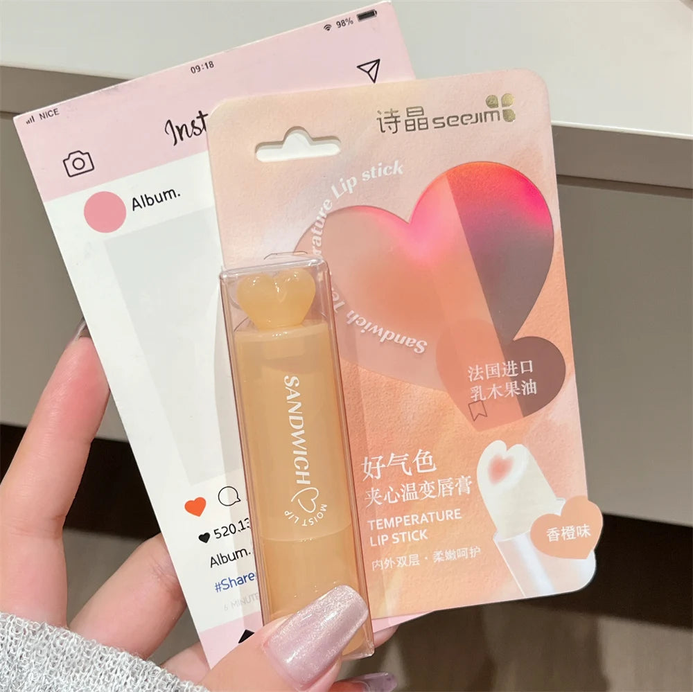 Moisturizing Jelly Sandwich Lipstick Makeup Peach Color Lip Balm Crystal Temperature Change Lipstick Clear Lip Gloss Lips Care